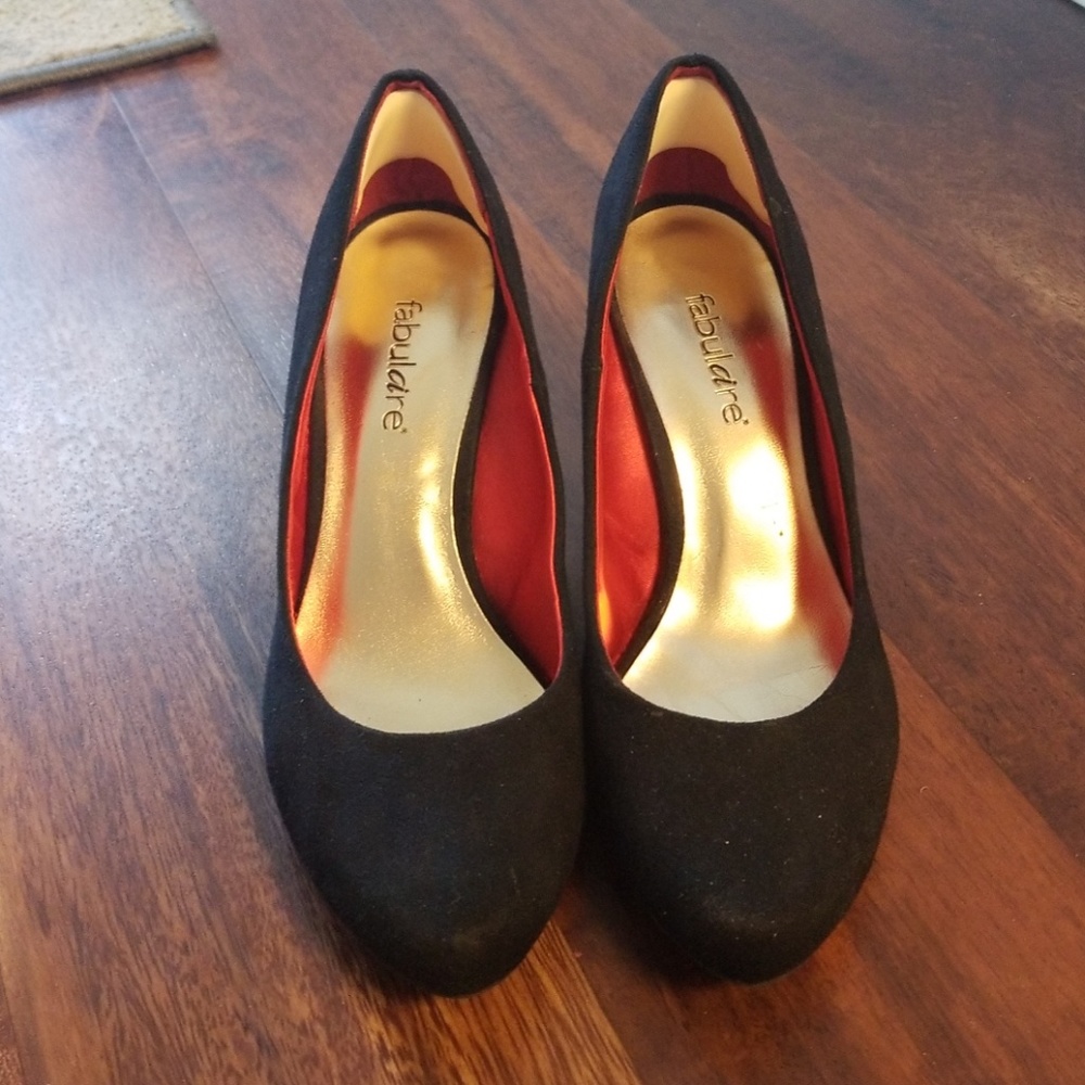 Black faux suede heels